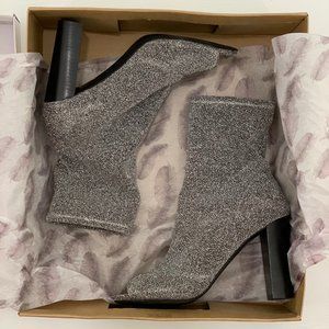 JESSICA SIMPSON ELARA OPEN-TOE SILVER BOOTIES